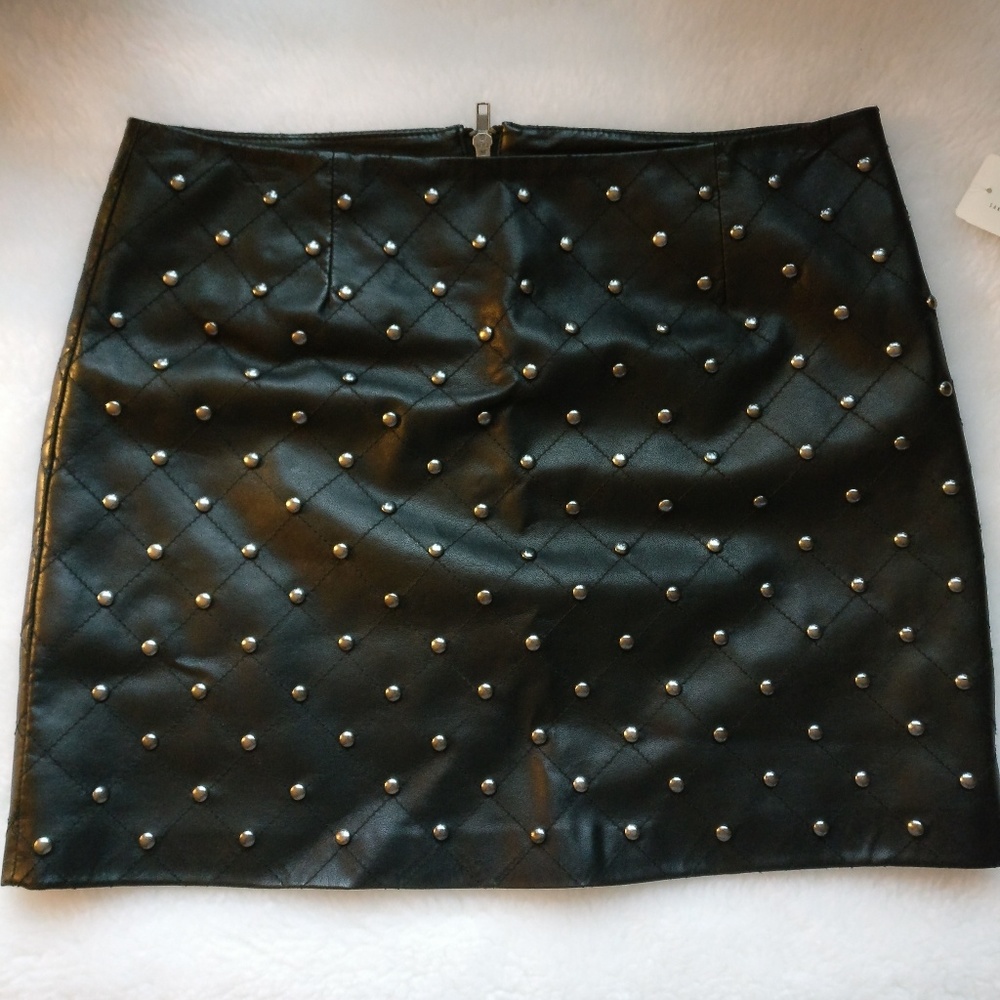 Saks Fifth Ave Black Leather Studded Mini Skirt